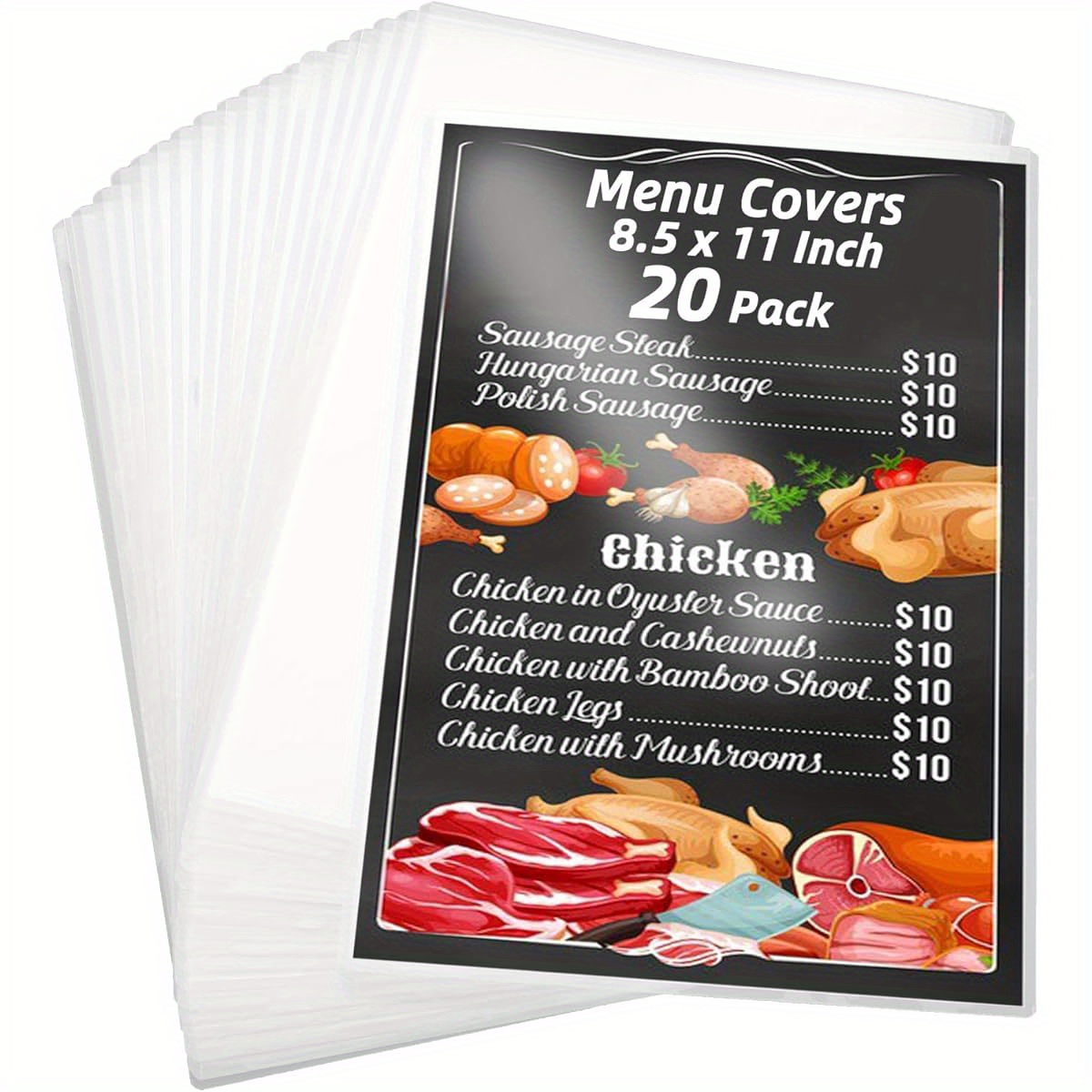 Restaurant Menu Covers 20 Pack Single Panel Menu Holders - Black PVC, 4 ...