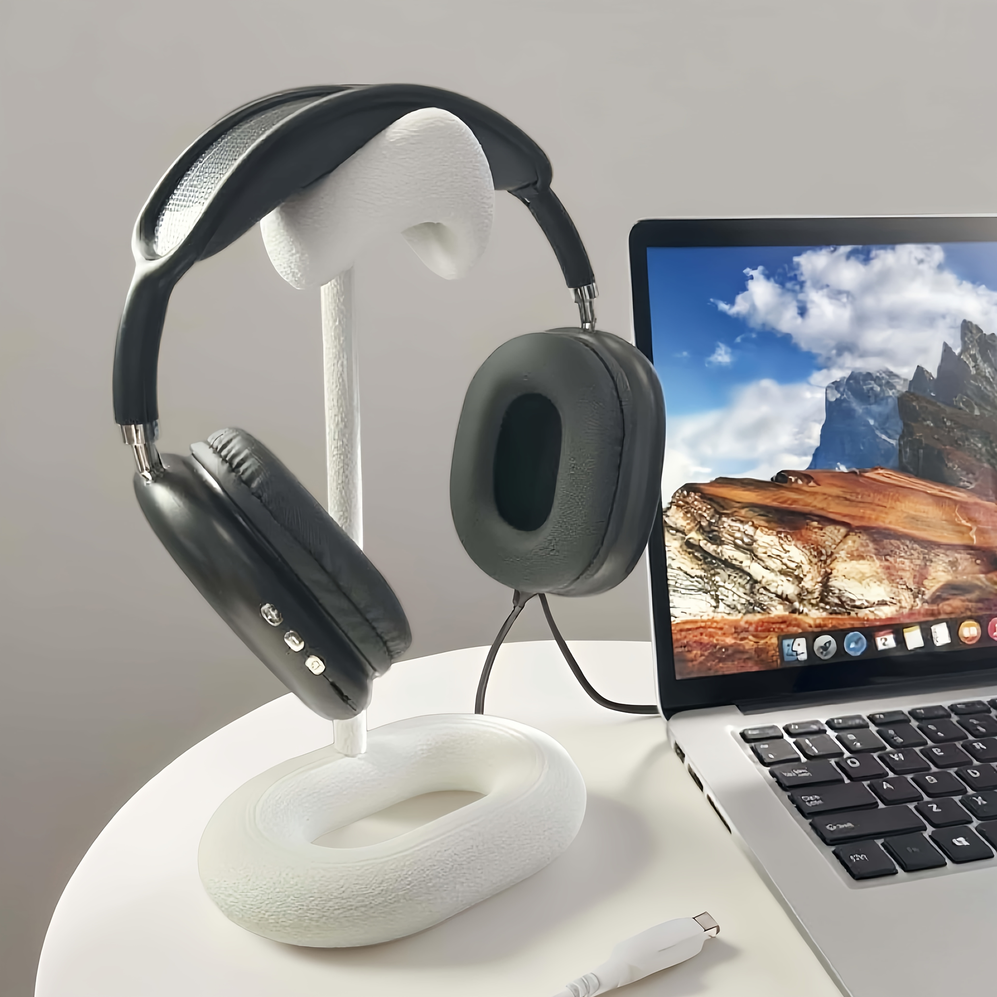 1pc headset stand made of resin orange white black multi functional desktop holder compatible with all headphones detachable display rack for students dorms office desks computer tables storage rack for gaming headsets a perfect gift for Product details 2
