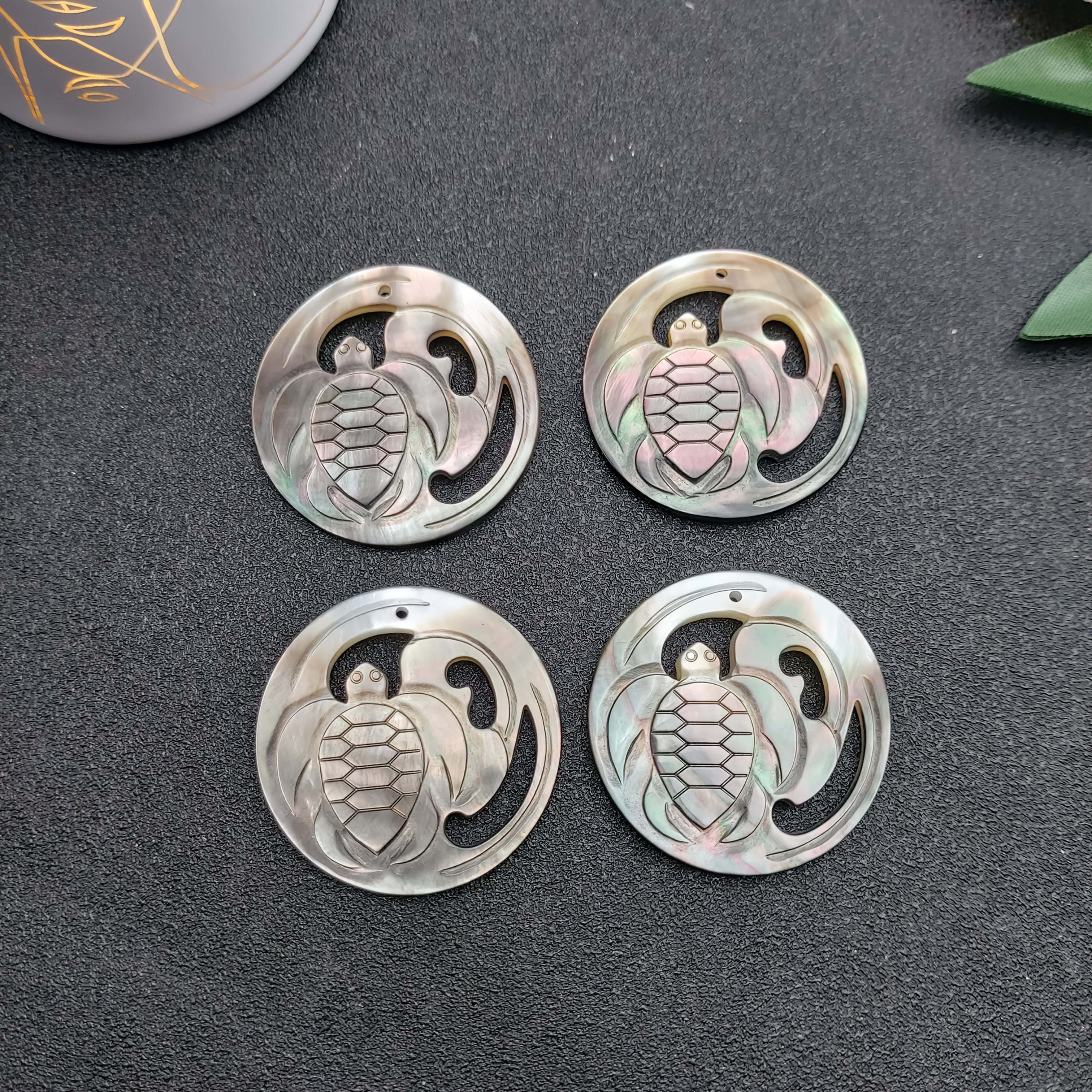 TEMU Ensemble de 4 breloques tortue naturel de 40 mm, avec un design île hawaïenne sur l'océan, parfait pour la création de bijoux