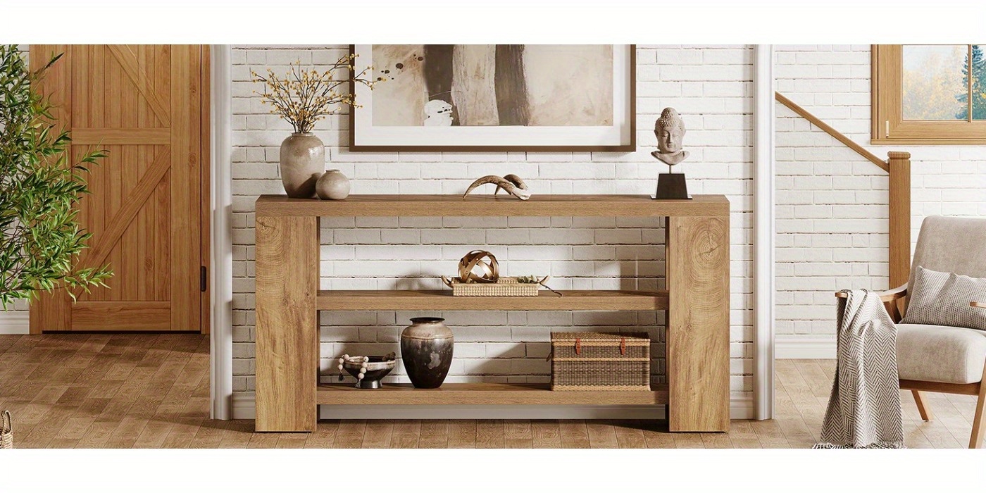 Mesa Console Estendida 70,9" - Aparador Rústico de 3 Níveis com Pés Ajustáveis 11 Mesa Console Estendida Rústica 70,9 polegadas