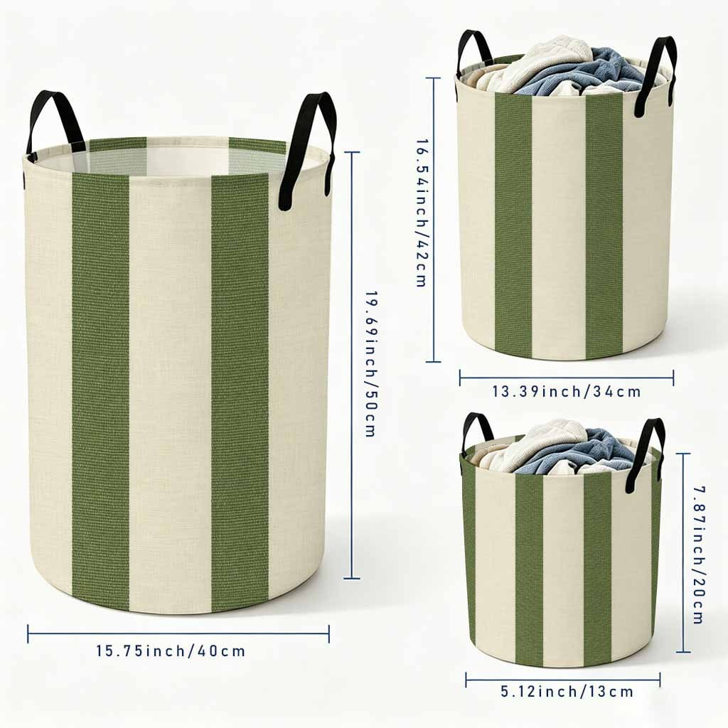 TEMU 1pc Green And White Striped Pattern Laundry Basket, Storage Basket, Suitable For Organizing Clothes In Laundry Room, Living Room, Bedroom,