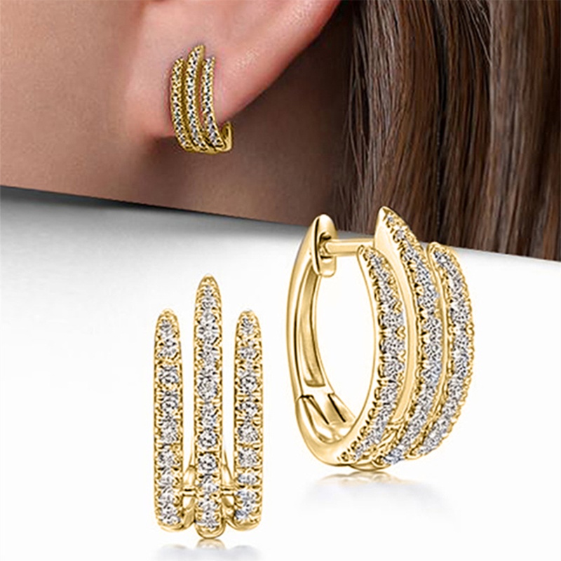 Image of 1 Pair Women's Stylish Hoop Earrings 3 Claw Micro Pave Zirconia Circle Earrings Ideal For Women Daily And Parties