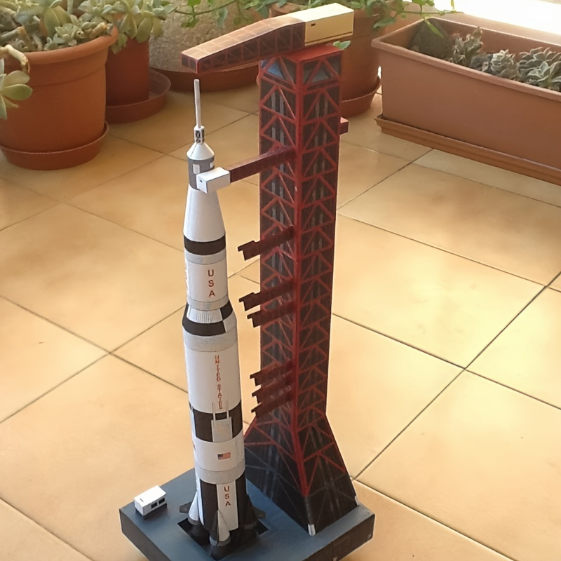 

1:300 Scale Rocket And Launch Tower Paper Model Kit, White, Historical Paper Craft, Assemble Yourself