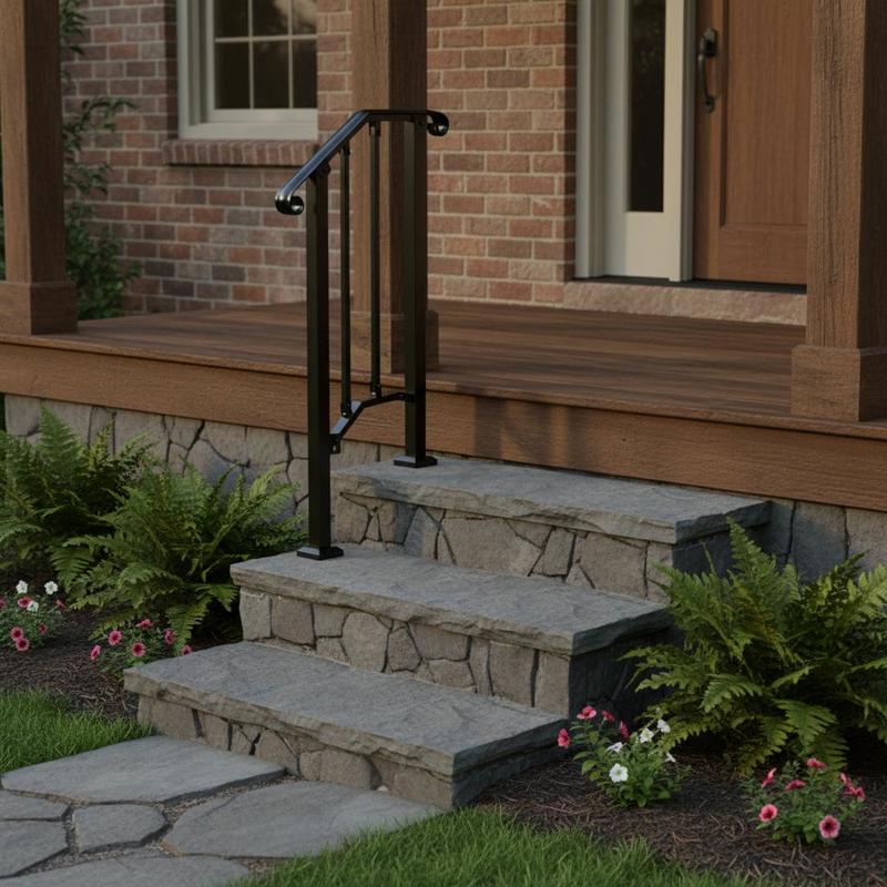 Wrought Iron Stair Railing, Entrance Railing Suitable For 1 To 2 Steps, For Outdoor Use, Black