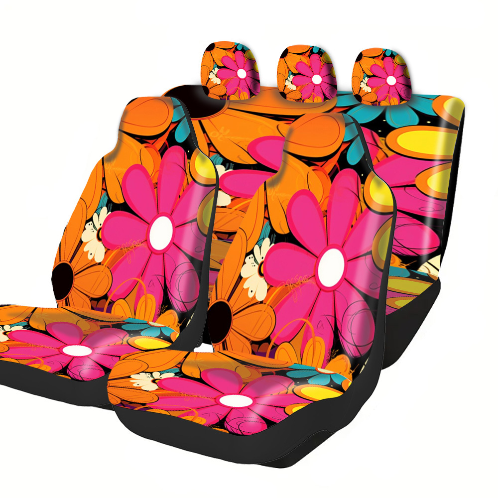 TEMU Car Seat Covers - Halloween Christmas New Year Easter Gift For Colorful Flowers Floral Pattern Vibrant Fit For Cars Suvs Auto Interior