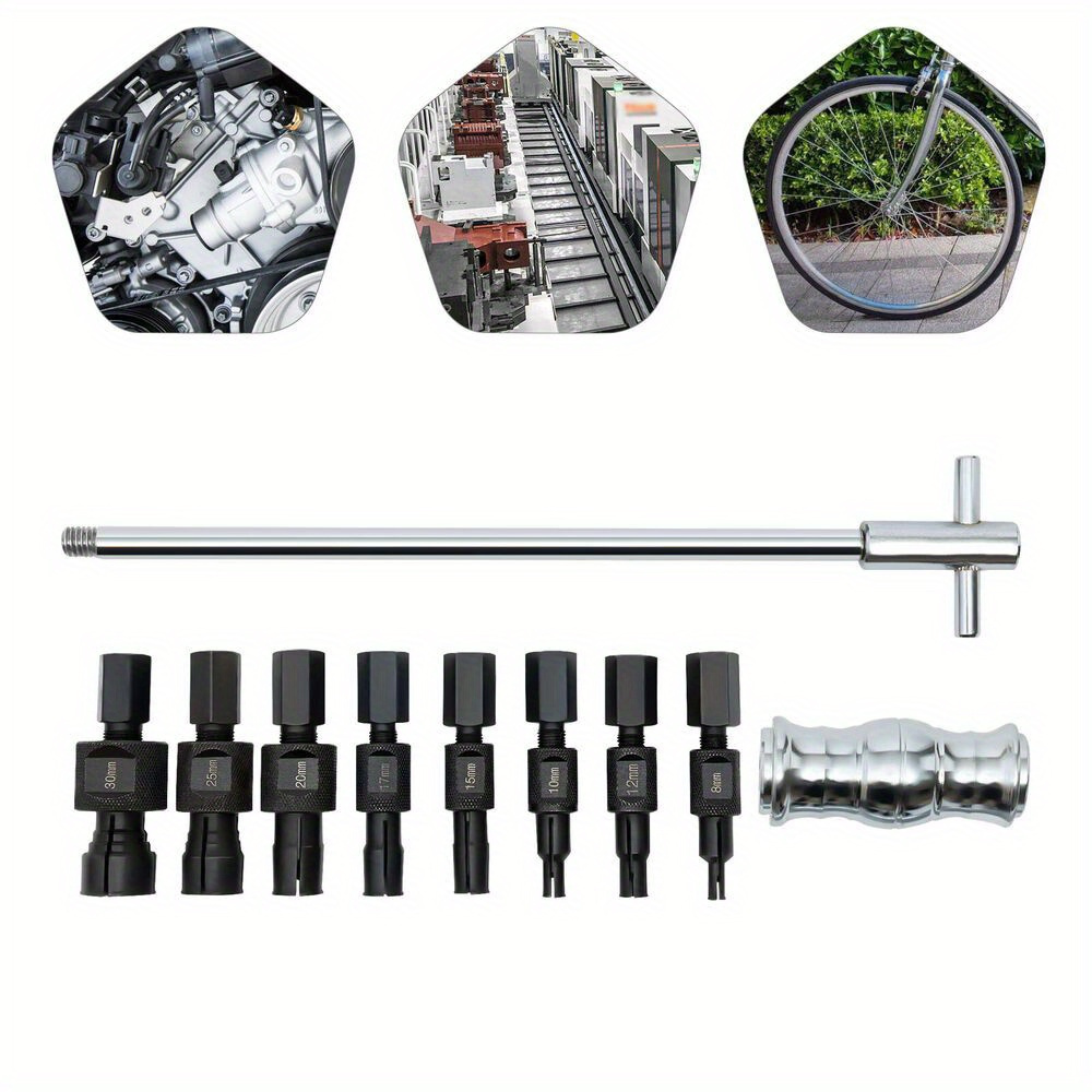 Image of 1pc Bearing And Puller Set - Aluminum Alloy, 8 Sizes (5/16"-1 9/16"), Black, Ergonomic Slide Hammer, , , For Gear & Removal/ Repair, Mechanics & Hobbyists, Includes Storage Box