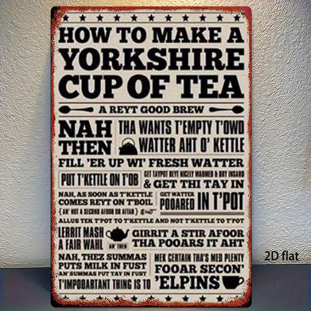 TEMU 2d Flat - 1 Ks Vintage Yorkshire Tea Preparation Guide | Traditional British Tea Making Steps, Iron Wall Hanging Sign, 8x12 Inches, No