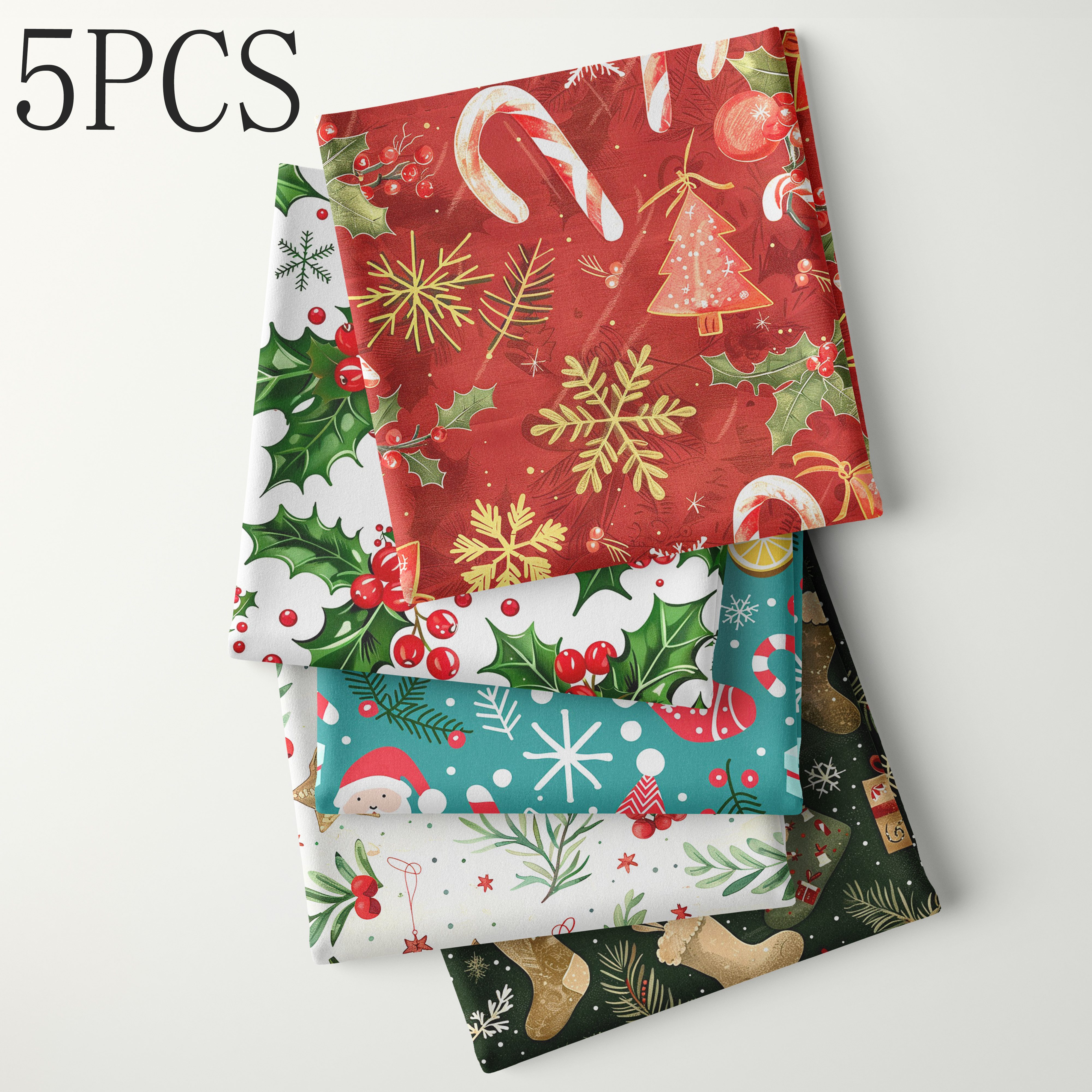 TEMU 5pcs 45X55Cm, comprenant des bonbons de canne, des de houx, des chaussettes de Noël, du tissu imprimé avec des boules décoratives, adapté au