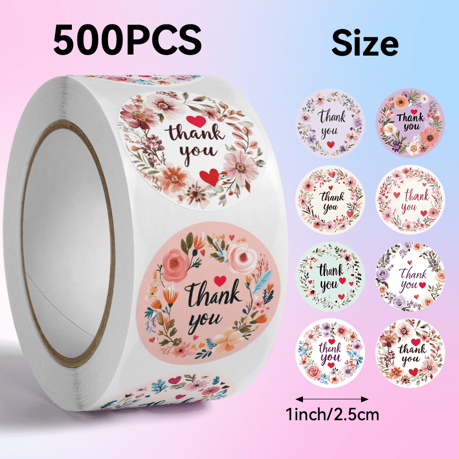 TEMU 500pcs Thank You Stickers Compatible For Scrapbooking, Journals, Planners - & Hearts Round Gloss Paper Stickers With Multicolor Suitable For