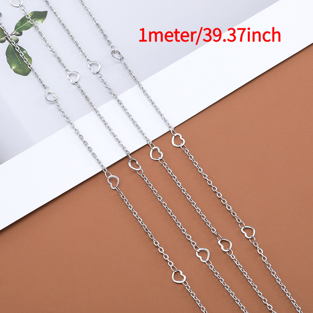 TEMU 1 Meter 304 Stainless Steel Hollow Love Chain Color-preserving Peach Heart Handmade Chain For Necklace Bracelet Jewelry Additions Making Bead