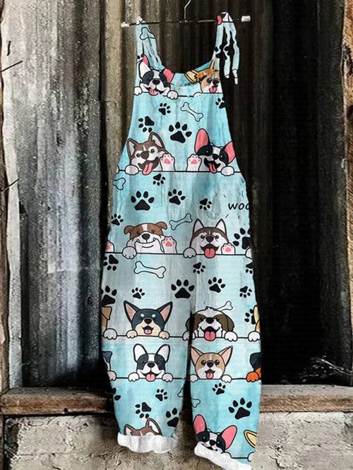 womens style cute puppy jumpsuit breathable and comfortable fashionable and versatile suitable spring summer and autumn with a vintage design outdoor prints breathable fabric