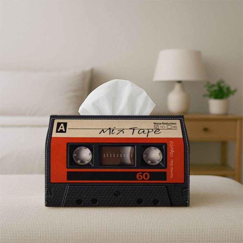 TEMU Boîte à mouchoirs 2D à impression plate, 1 pièce, illustration audio vintage - Design cassette , boîte à mouchoirs de fête, multifonctionnelle