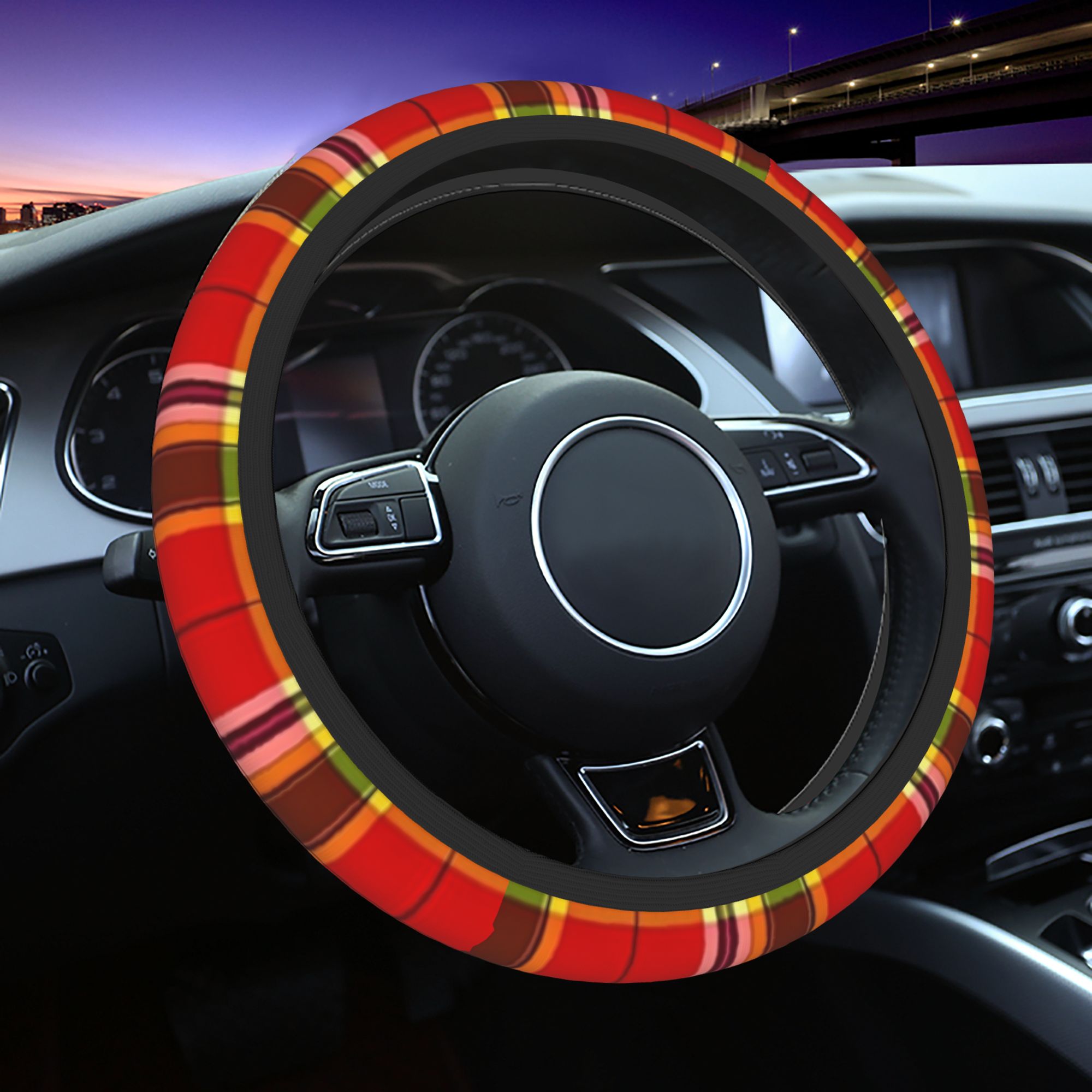 TEMU 1 Housse de volant décorative en tartan Royal Stewart Madras pour Noël, en matériau robuste, facile à installer, et adaptée aux SUV, camions et