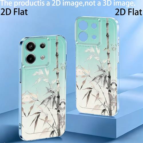 item picture phone case 2d flat ink style bamboo shadow pattern with easy cute transparent phone case suitable for xiaomi redmi 11 12lite pocox3nfc civi2 a3 8a 9 9i 10 9 10a 9c c31 12c 11a c55 13c k50ultra 12 k60 70e note8pro 9pro 1