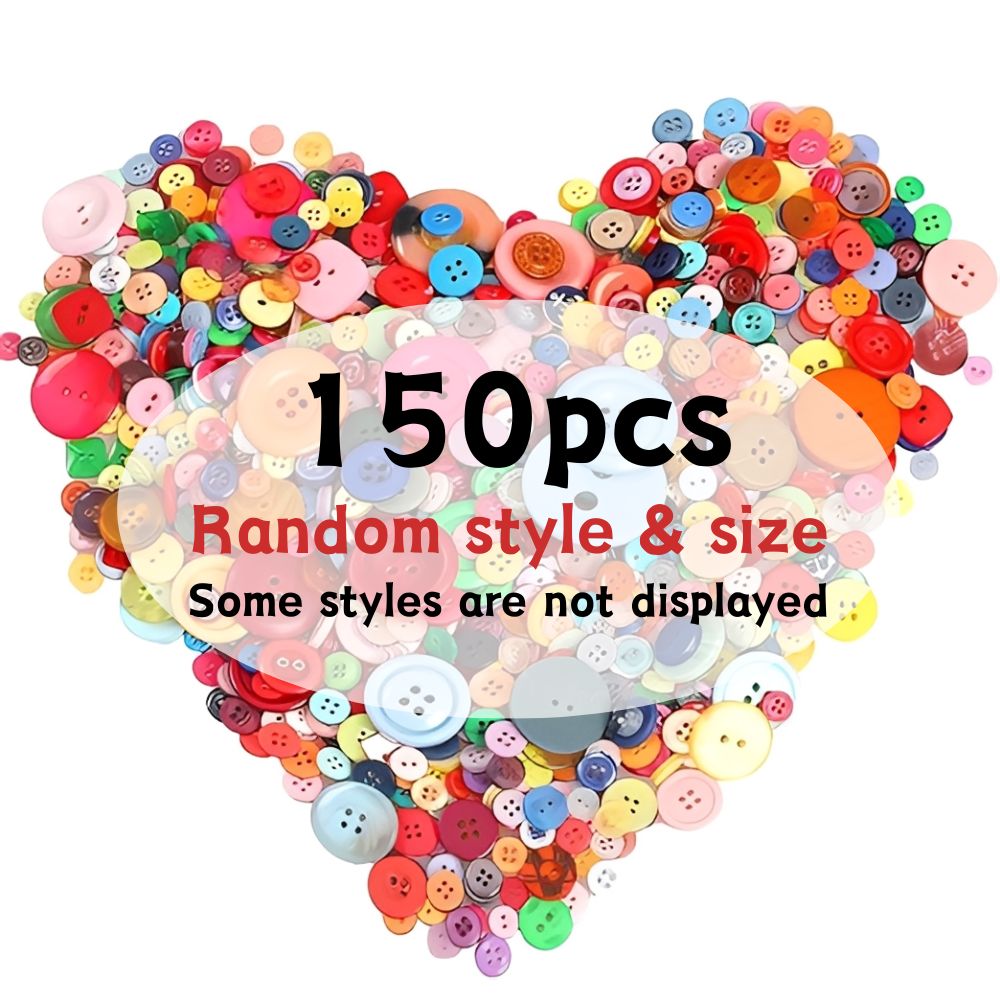 TEMU 150pcs Random Mixed Color And Size Resin Buttons, 2/4 Holes Round Craft Buttons Bulk For Sewing Clothes, Scrapbook, Handmade Ornament Art Craft