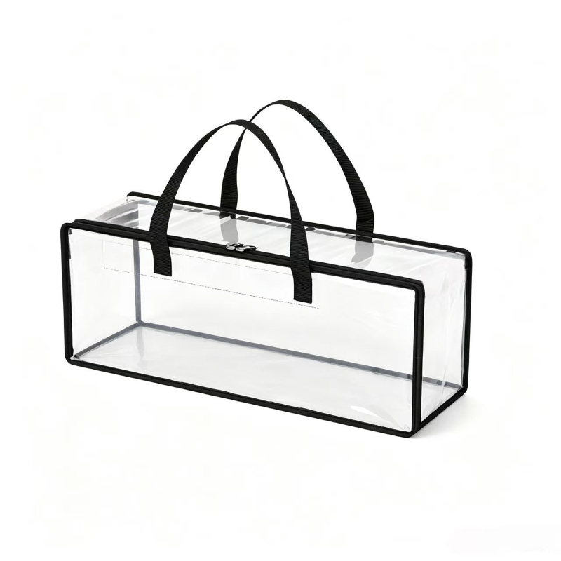 TEMU 1pc Reinforced Handle Transparent Pvc Storage Bag, Organizer Pouch For Baseball Caps, Books, Cds And Daily , Portable Household Sorting Storage