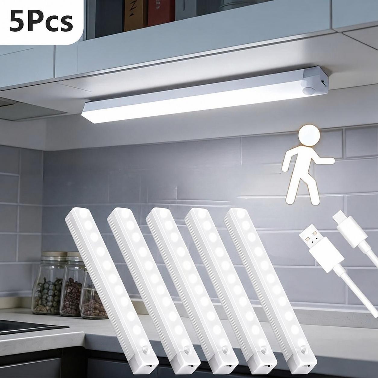 TEMU Set di 5 luci notturne magnetiche a induzione USB, caldo 10-50 cm, multi-, senza , senza adesivo, per armadietti, corridoi, ingressi, comodini,
