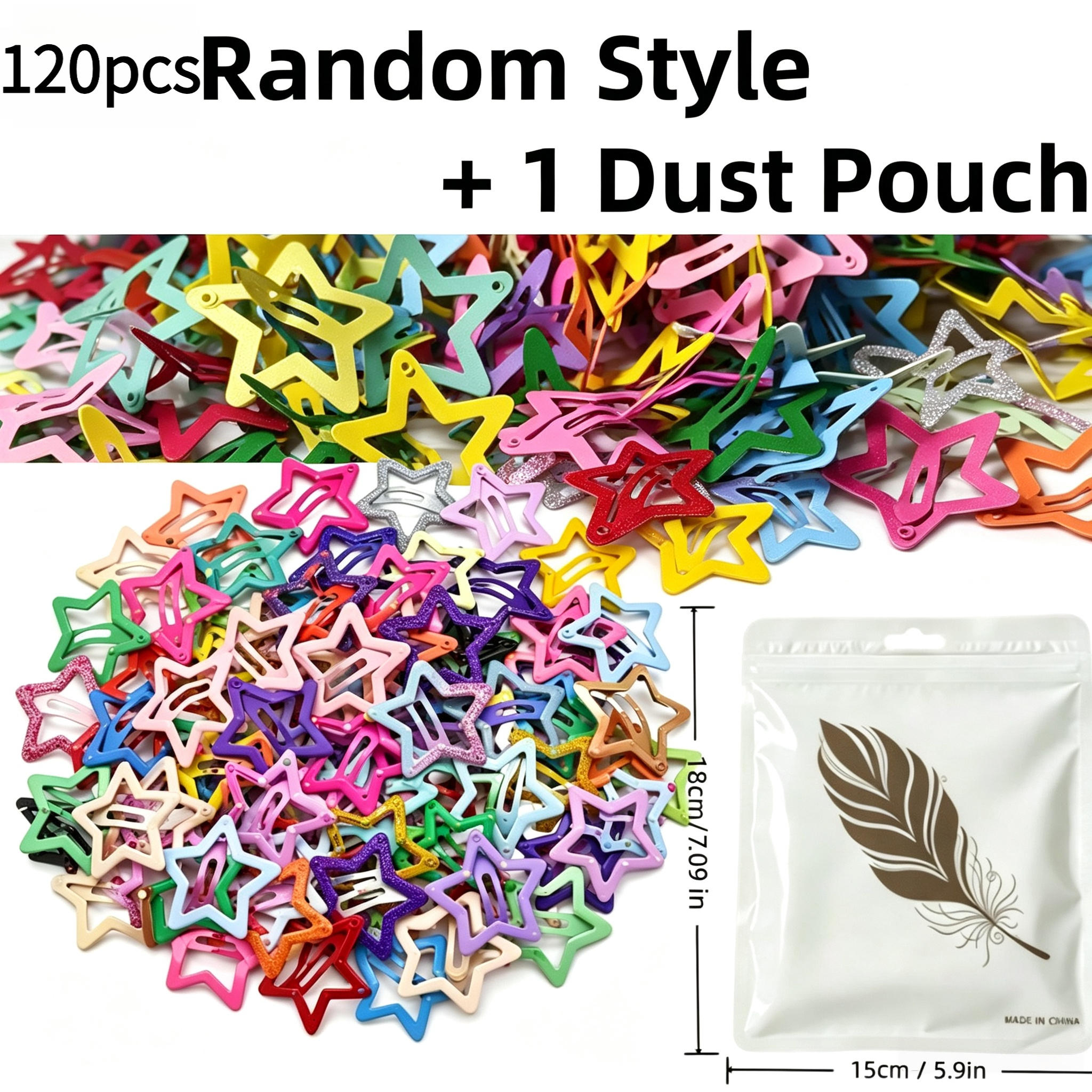 TEMU 120pcs Star Hair Clips Set With Premium Dust-proof Bag, Mixed Shiny Glitter And Matte Candy-colored Star Barrettes, Boho And Y2k Party Hair