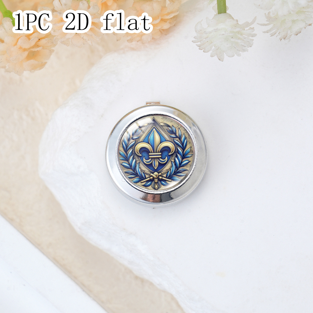 TEMU Lot de 1 Boucle décorative plate 2D pour chemise en verre du temps à motif fleur bleue et dorée, bouton rond amovible à texture métallique,