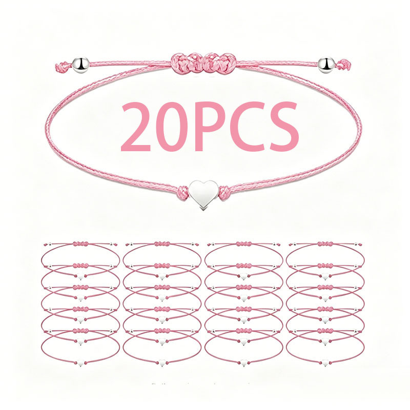 TEMU 20pcs Heart-shaped Bracelet Knitting Bracelets Adjustable Size Daily Wear Christmas Valentine's Day Mother's Day Father's Day Graduation Season