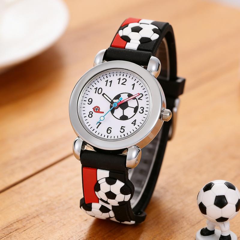 3D Embossed Striped Plastic Strap Football Pattern Student Watch Cute Elementary School Student Gift Watch
