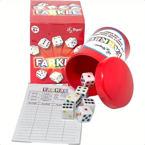 games farkle classic dice game with 6 colored dice dice cup 25 score sheets portable game for travel camping car rides math skills builder 12 party dice games travel entertainment vibrant packaging cup