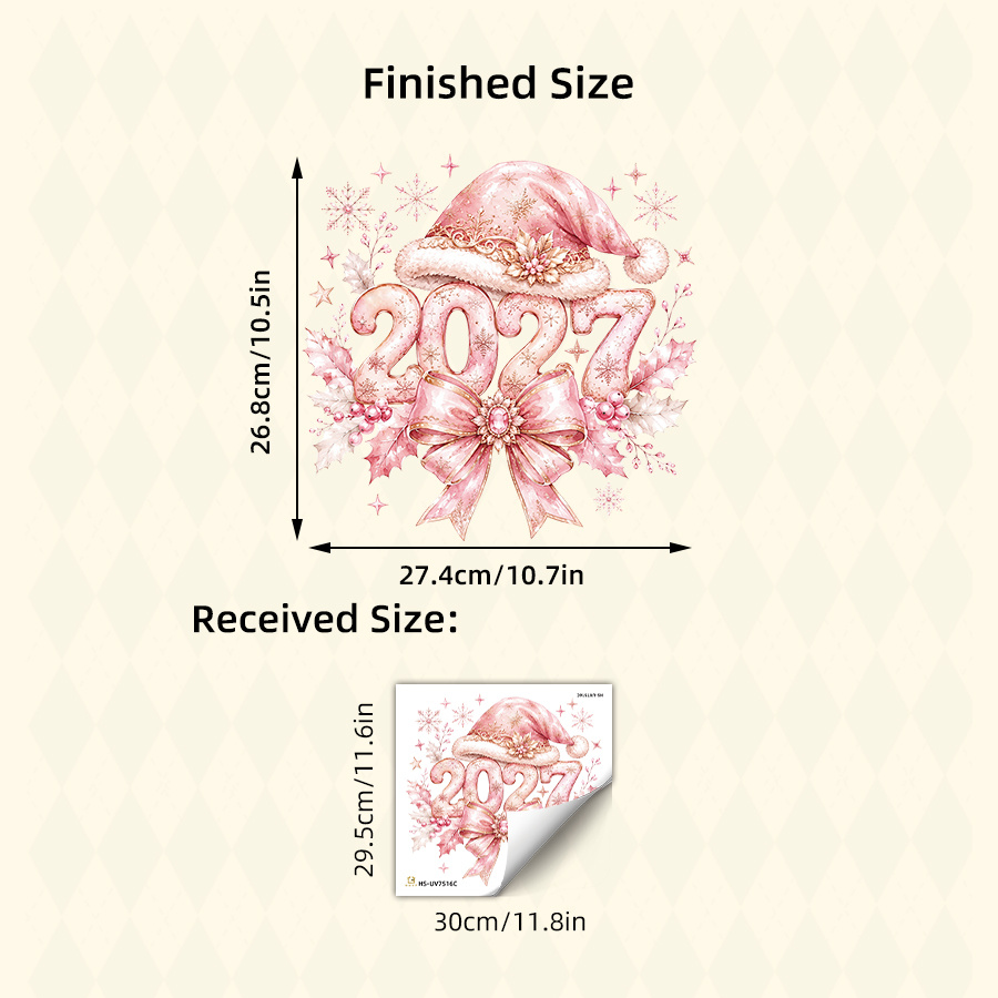 TEMU Autocollant pour fenêtre, numéro 2027 rose , autocollant en verre avec chapeau de Père Noël, nœud, houx et de neige, autocollant réutilisable