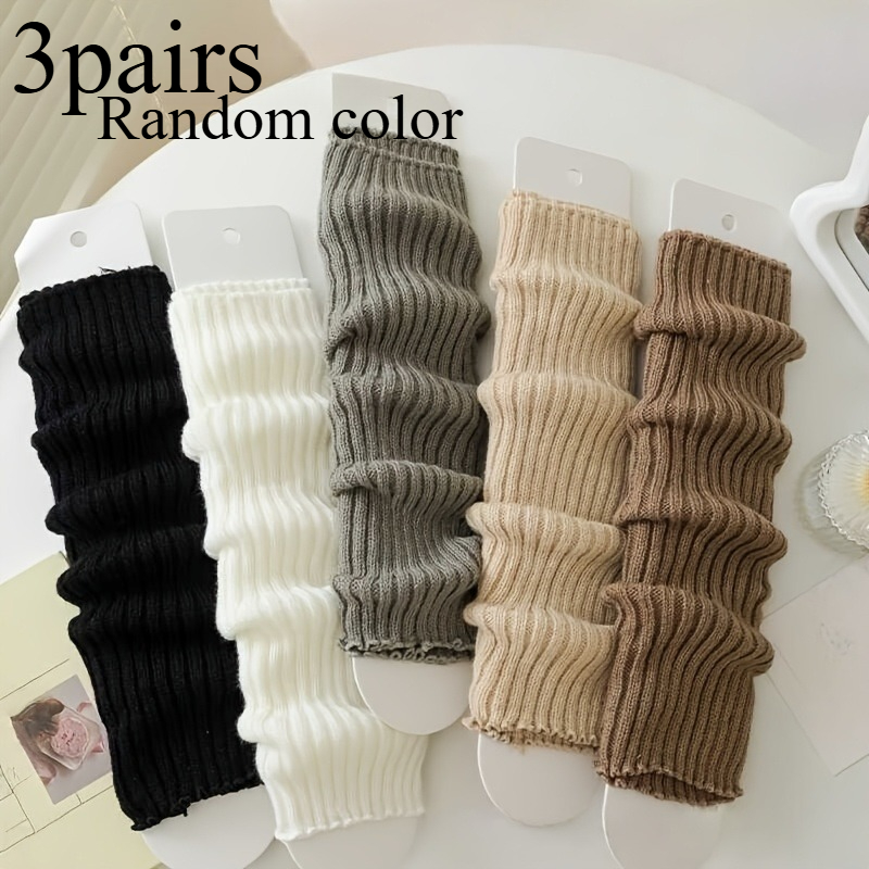 TEMU 3 Pairs Women's Leg Warmers - Soft Ribbed Slouchy Calf Socks, Loose Straight-tube Suitable For - , Hand Washable Suitable For Outdoor Casual,