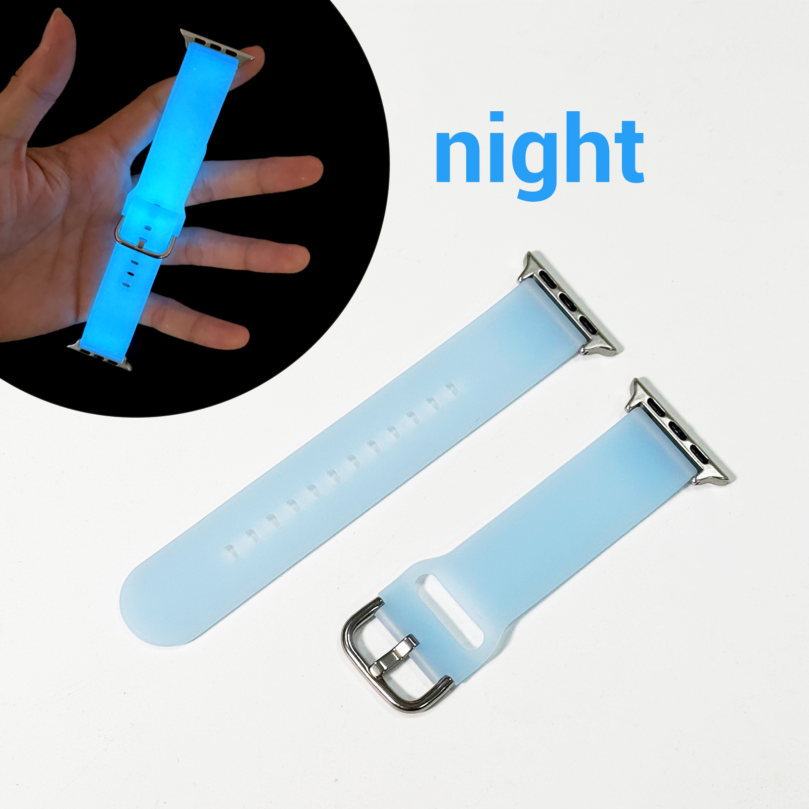 E-shop Leuchtende Uhrenarmband für iWatch Serie | Silikonarmband mit Edelstahl Schnalle, Faltverschluss, Nicht wasserfest, Passend für 40mm bis 49mm