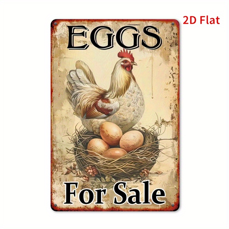 TEMU 2d Flat - 1pc Of Vintage Metal Sign Featuring Eggs - 2d Flat Design, Measuring 19.81x29.97 Cm, Perfect Rustic Wall Decoration For Home, Cafe, Or