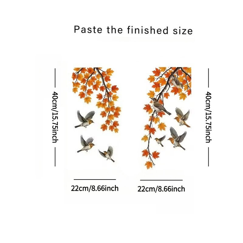 TEMU A Set Of 2pcs Maple Branch And Robin Static Window Clings, Cuttable, Glue-free, And Reusable. Featuring Hand-painted Autumn Patterns,