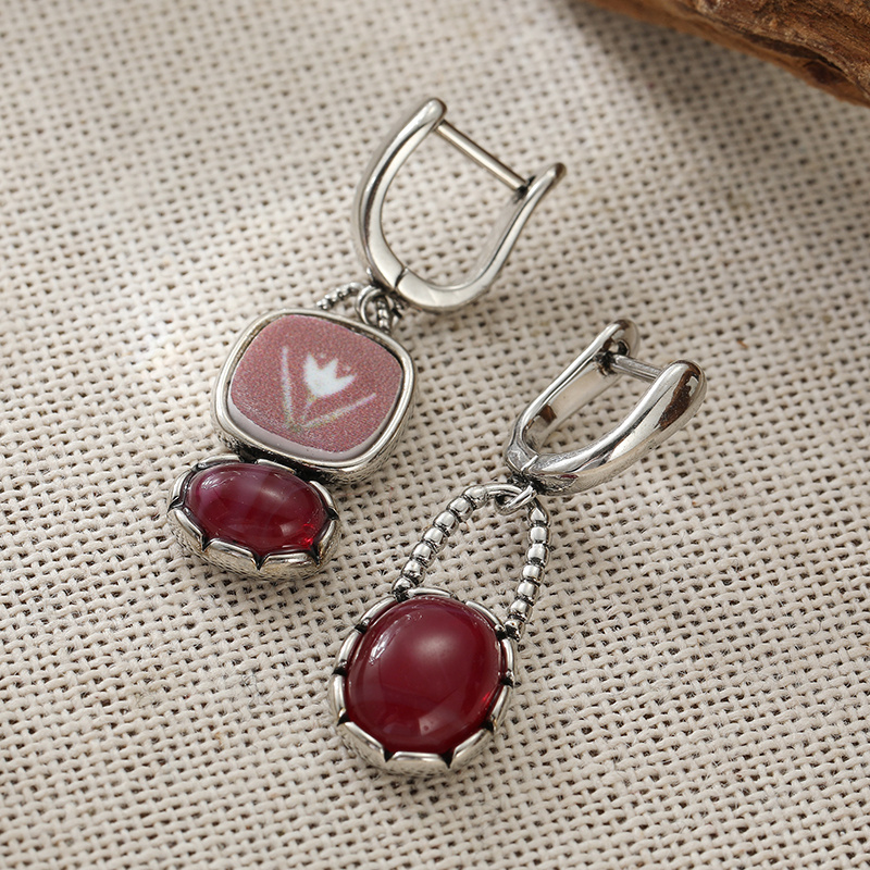 Vintage Silvery Asymmetrical Dangle Ear Buttons for Women