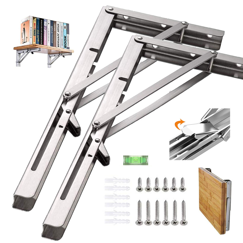 2 Pack Collapsible Wall Bracket Set, Hinged Shelf Supports For Home Kitchen Storage And Office Furniture Use