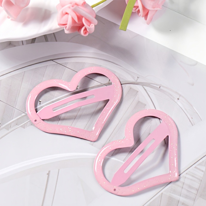 TEMU 6pcs Set Of Pink Heart-shaped Hair Clips, Simple And , Easily Secures Bangs And Flyaways, Elegant And Versatile, Suitable For Daily Commutes And