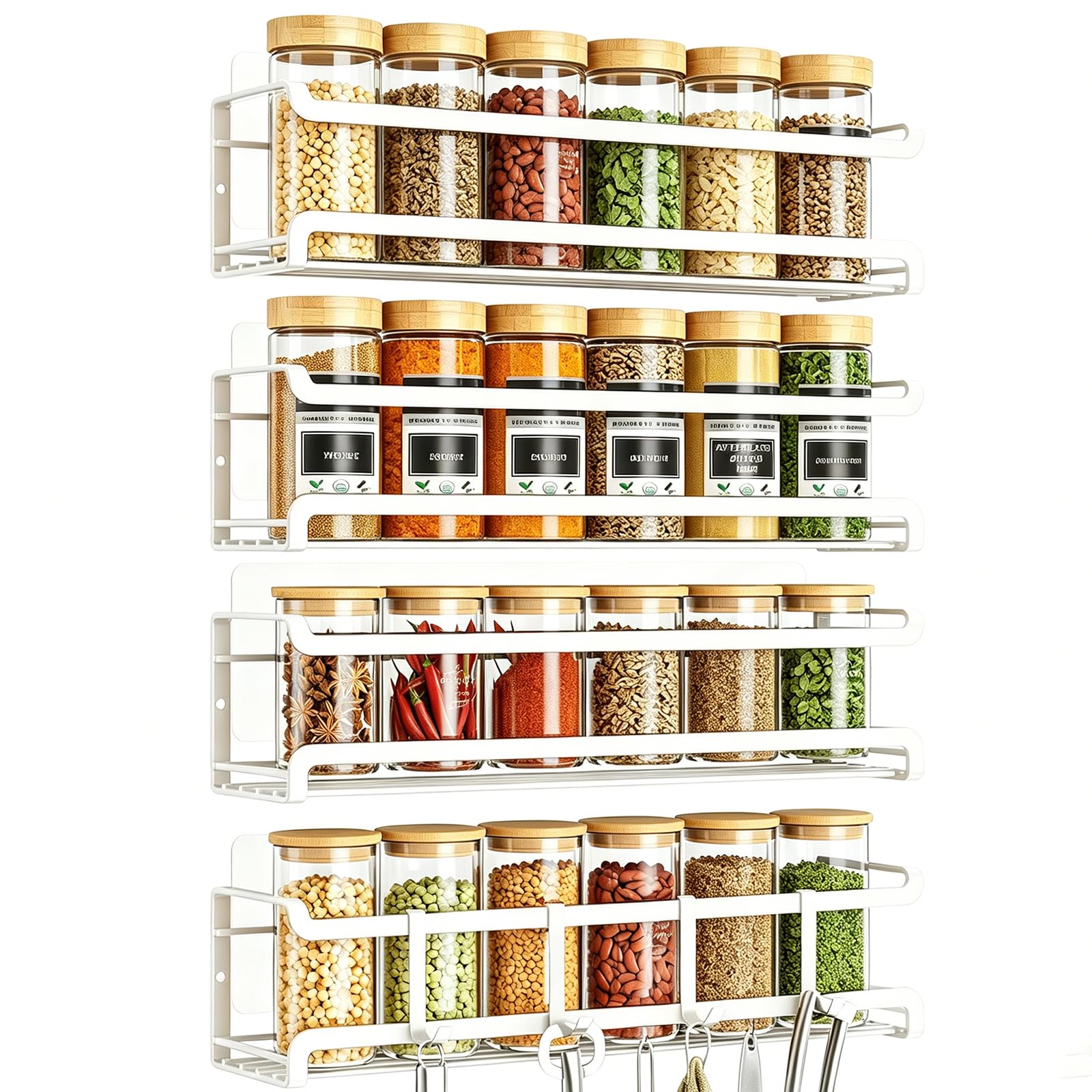TEMU Spice Rack Organizer Set Of 4, White Metal Cabinet Or Wall Mounted Hanging Seasoning Racks, Space Saving Storage For Kitchen Cabinet, Cupboard &