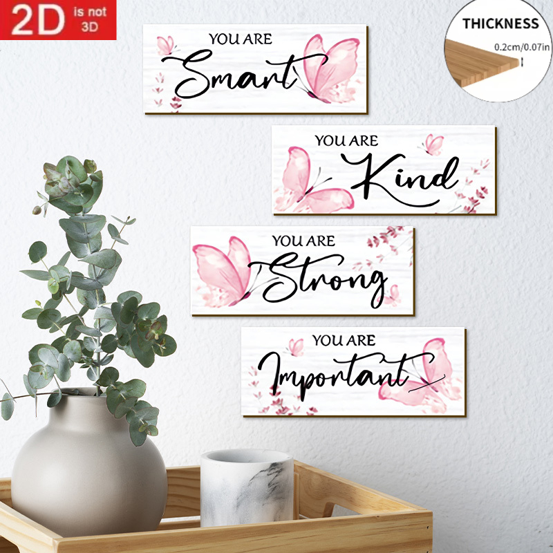 TEMU 4pcs Set Of Pink Wall Art Decorations With "you Are Smart", Suitable For Girls And Women, Wooden Panels With Positive Affirmations, Home And