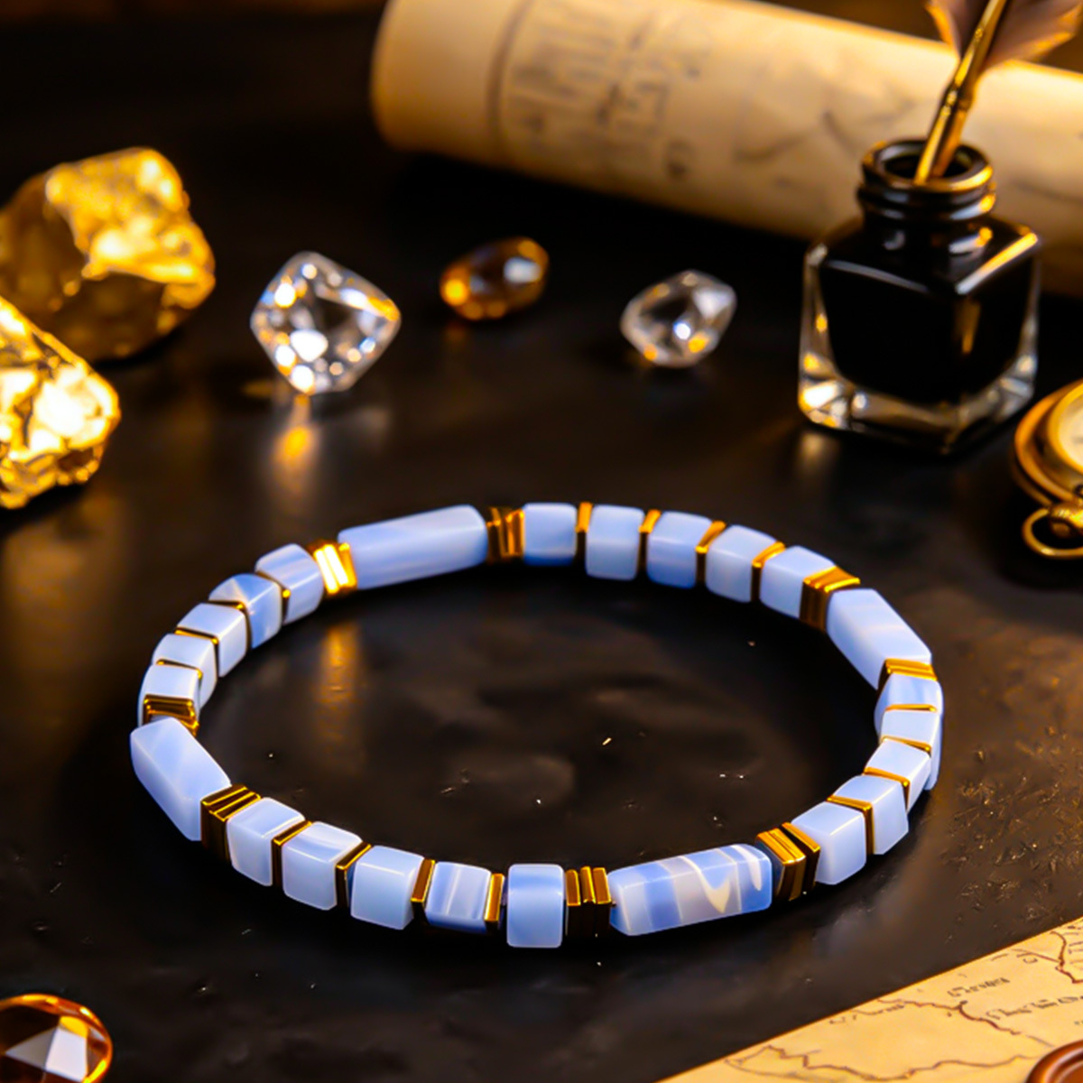Natural Sodalite Beaded Bracelet, Wealth Attraction & Prosperity
