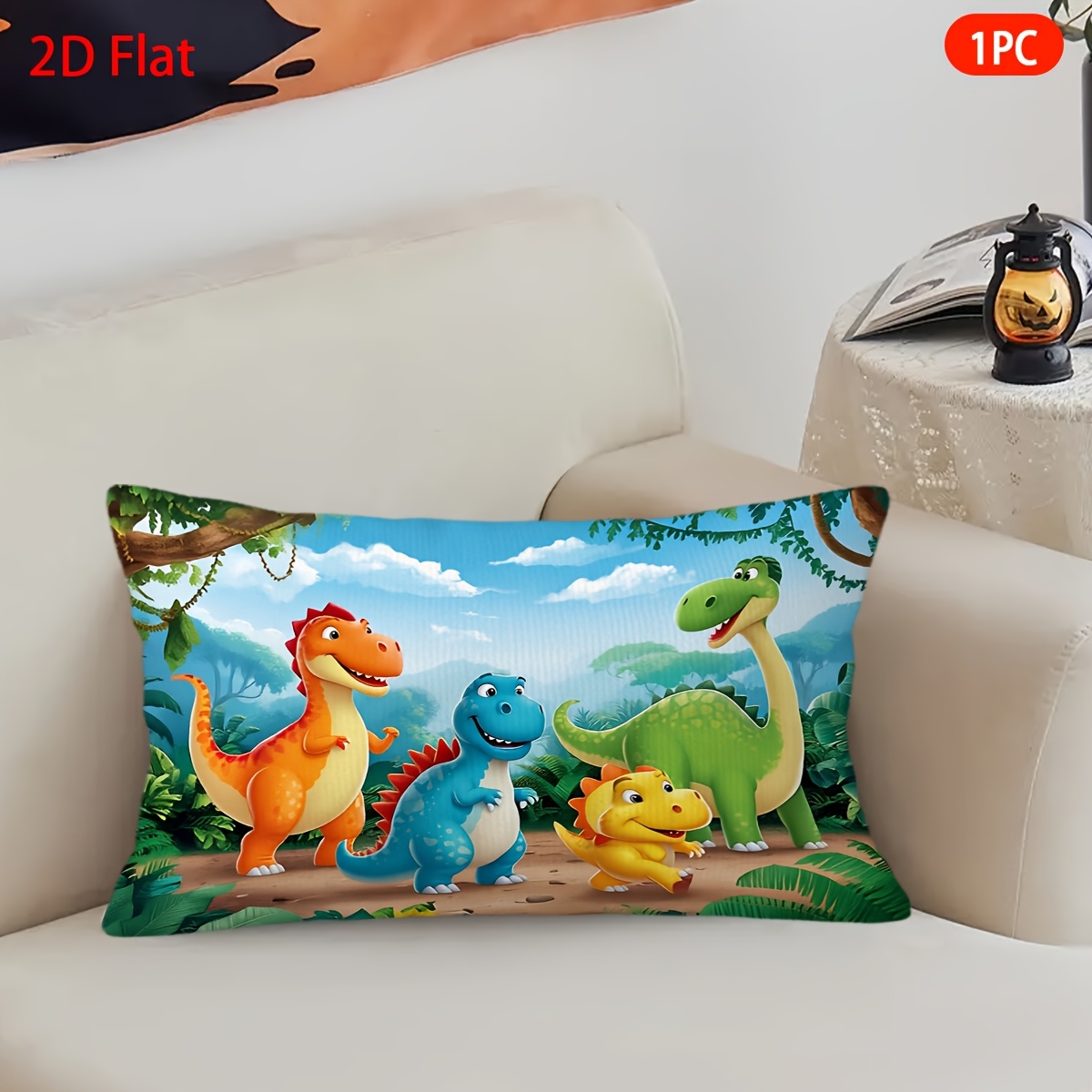 TEMU 1pc Pillowcase, Dinosaur Paradise Colorful Design, 50cm*30cm\20in*12in, Soft And Smooth Polyester Plush Fabric, Single-sided Printed Pattern,