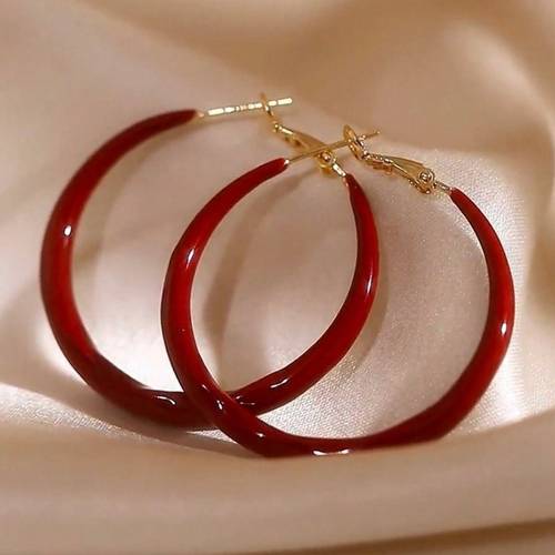 2pcs set of womens luxurious red hoop earrings in golden alloy classic retro style charm valentines day gifting and daily styling