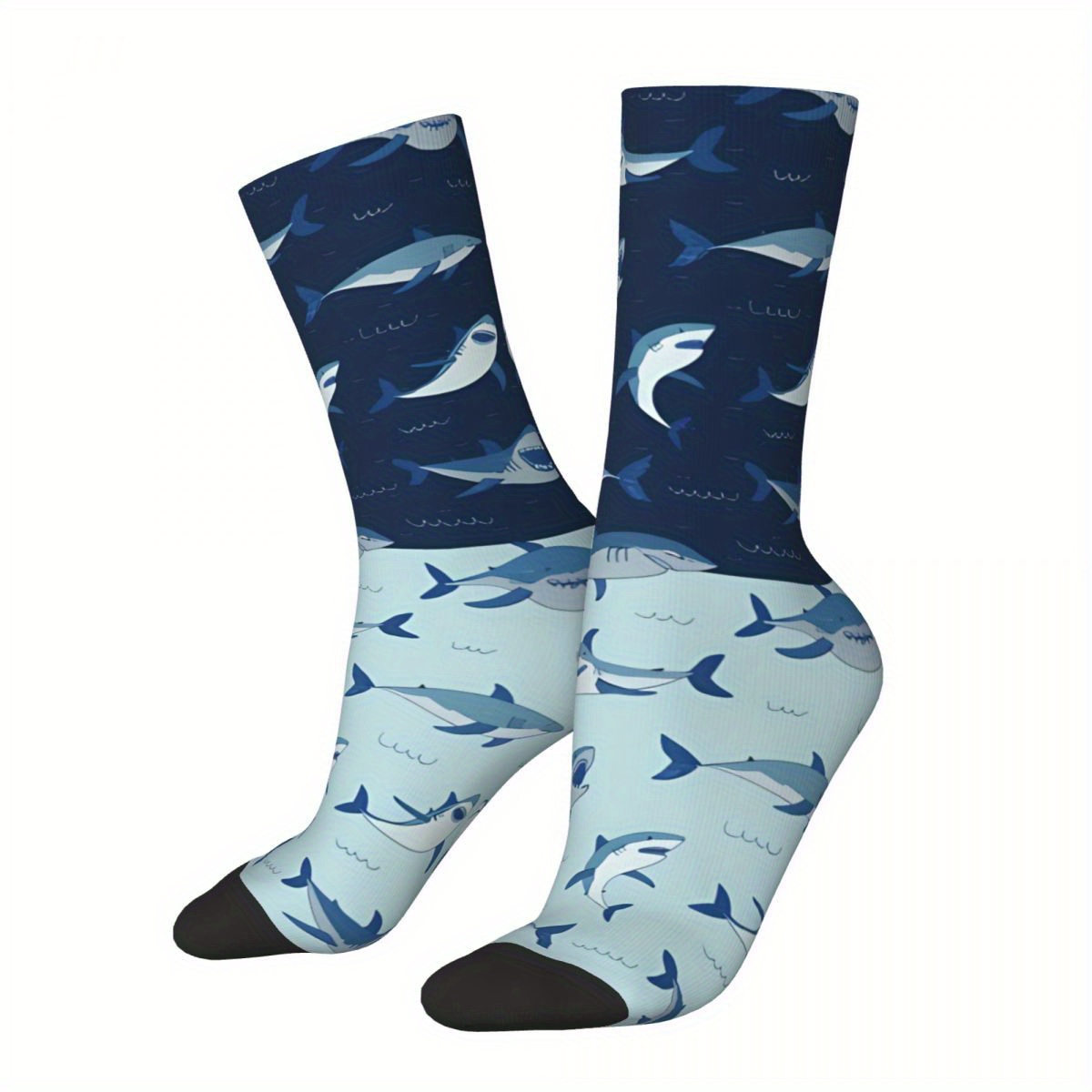 

1 Pair Biihudu Men's Mid-calf Socks - Seamless 3d Print, Comfortable Polyester With Elastane, Breathable & , Gifts - Style, Shark Socks