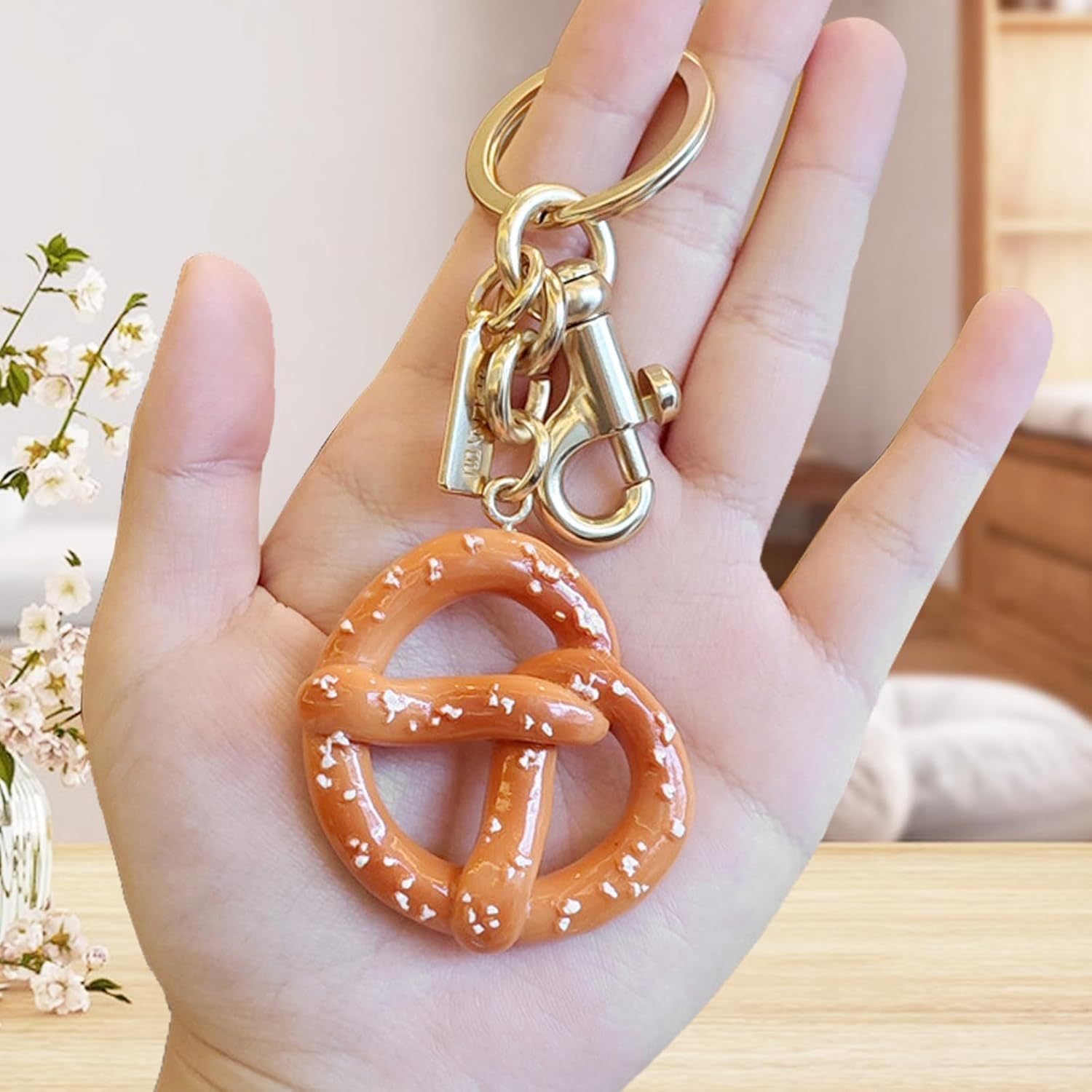 TEMU Cute Realistic Keychain Fake Food Bag Charm With Clasp Key Ring Bakery Accessory For Women