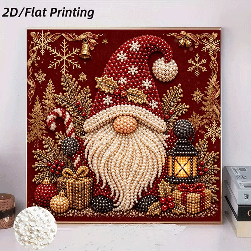TEMU New 2d Pearl Painting Christmas Gnome Diamond Painting Diy Craft Kit, Bedroom Entryway Holiday Gift, Kit, Diy Diamond Dot Art Painting, Holiday