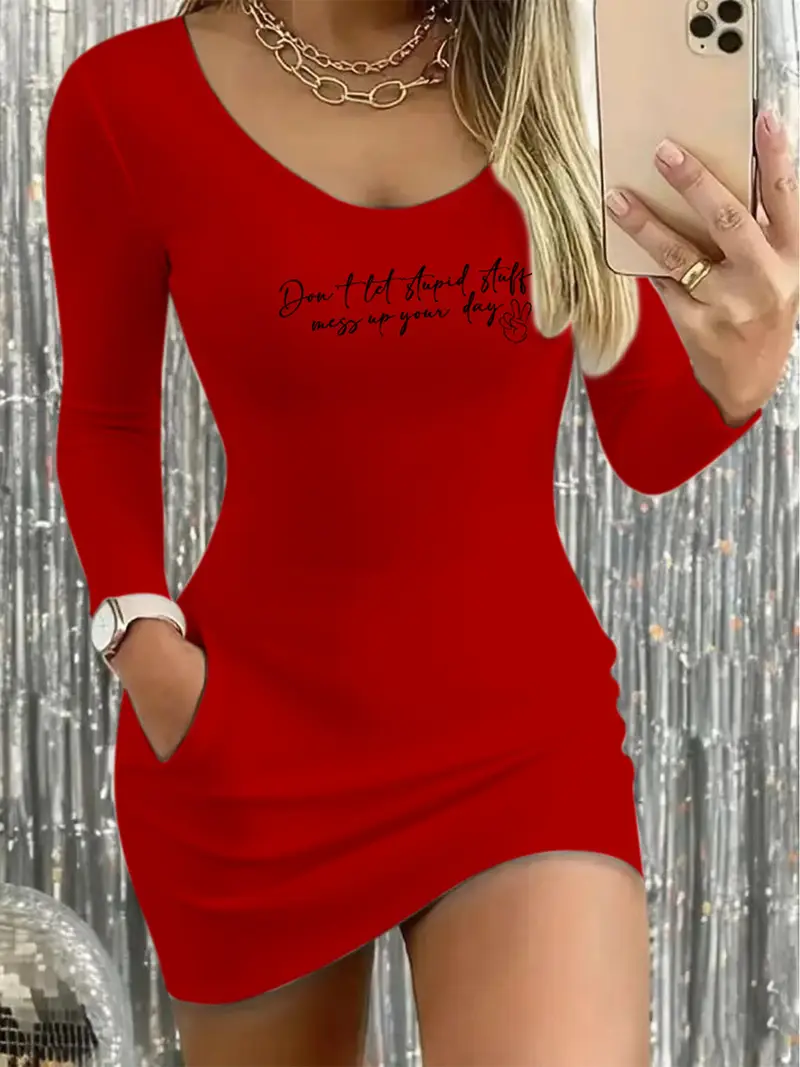 red bodycon dress long sleeve shortening fit fits - Temu Oman red bodycon dress long sleeve shortening fit fits - Temu Oman