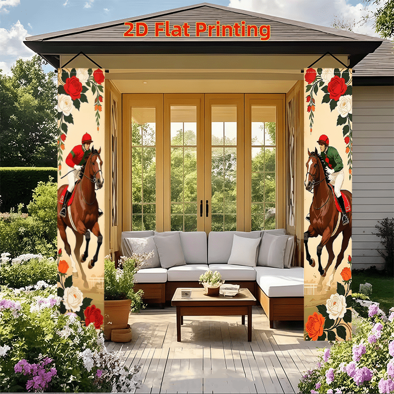 TEMU 2d Flat, 2d Flat Is A Pair Rider Racing Theme Welcome Party Hanging Porch Banner Brown And Flag Outdoor Courtyard Lawn Decoration No Power