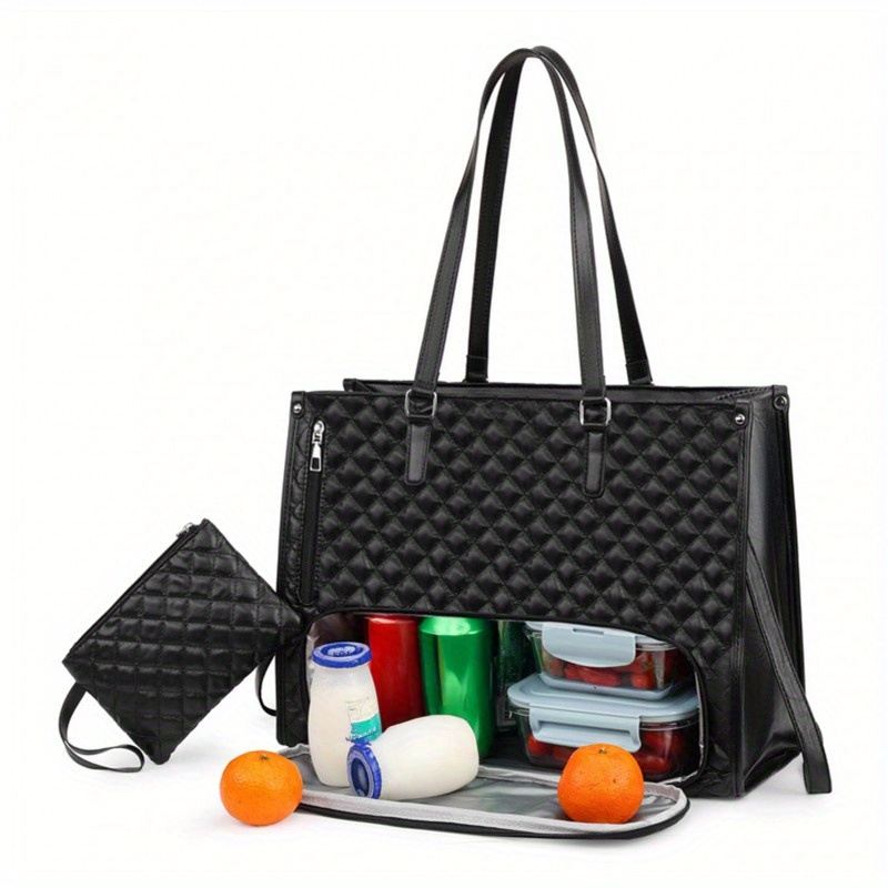 Lunch Tote Bag For Women, Laptop Bag With Insulated Lunch Compartment, Quilted Large Capacity Computer Handbag With Purse For Business, Work, Nurse, Office, Collage, Casual