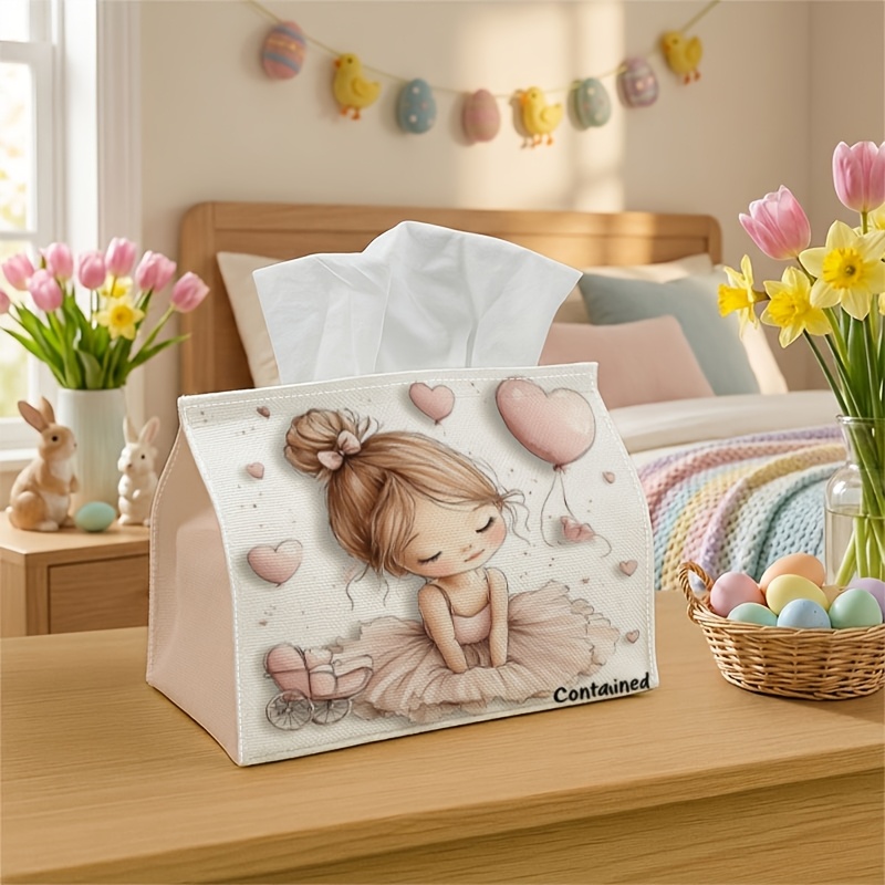 TEMU 1pc Tissue Box, Cute Whimsical Multifunctional Fabric Tissue Holder, - Hearts Patterns, A Practical Storage Solution For Tissues On Daily Home