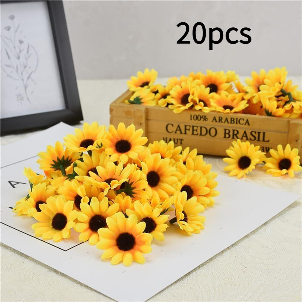 Image of 20pcs Artificial Sunflower Heads, Mini Fabric Flowers, Suitable For Diy Crafts, Wreaths, Wedding Decorations, Floral Arrangements, And Decor