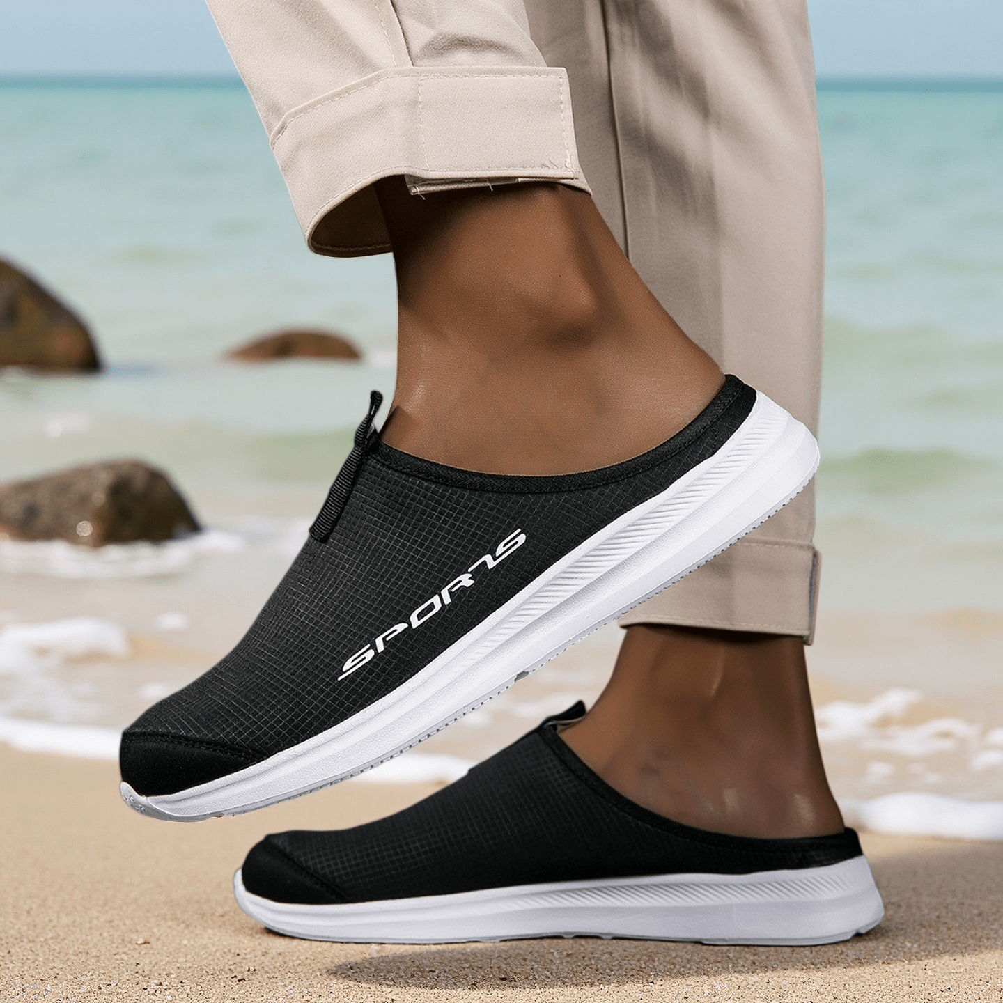 Men's Sporty Mules - Breathable Mesh Walking Shoes, Lightweight Athletic Half Slippers for Men - Casual Sneakers for Gym & Outdoor
