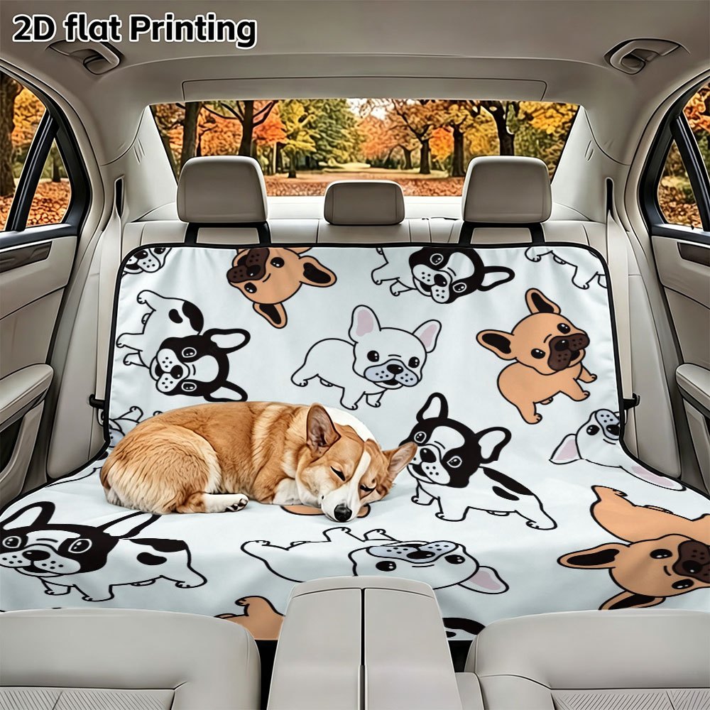 TEMU 1pc French Bulldog Car Seat Cover Compatible For Car, Back Seat Protector With Frenchie, Dog & Travel Mat, Suitable For Road Trips, For Various