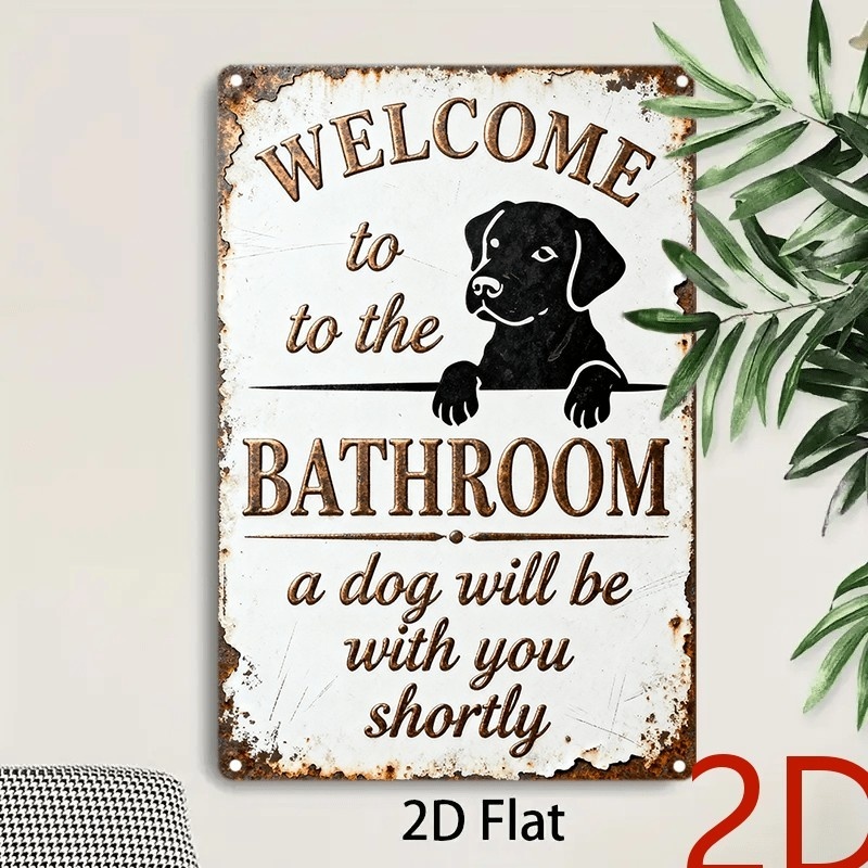 TEMU 2d Flat - 【2d Flat】 2d Flat - [2d Flat] 2d Flat 2d Flat 2d Flat 1pc Vintage Dog Welcome Sign Suitable For Bathroom Wall Decor Rustic Black Puppy